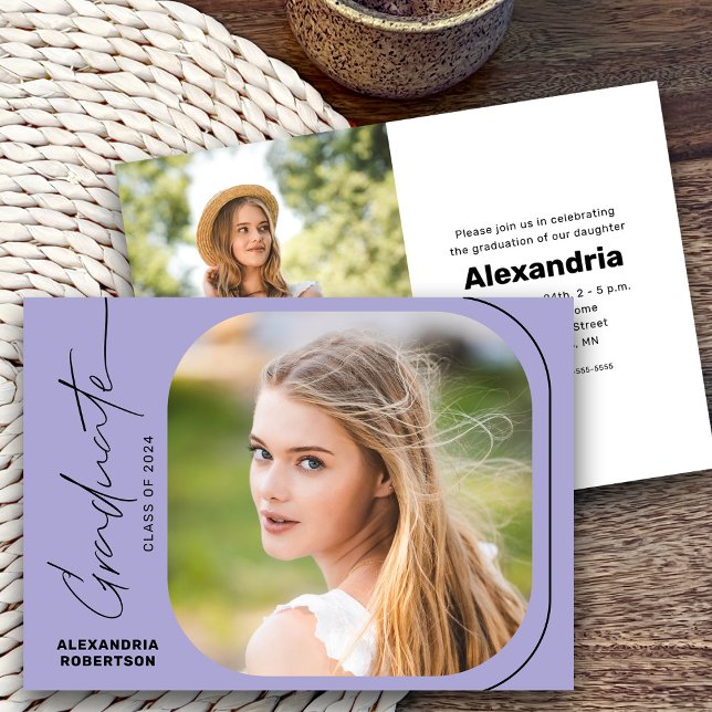 Convite Classe de Foto de Script Moderno de Festa de forma (Criador carregado)