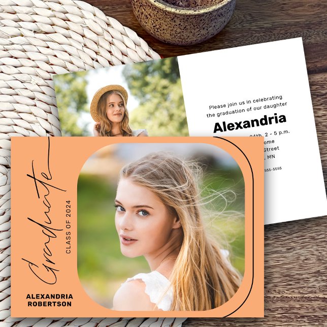 Convite Classe de Foto de Script Moderno de Festa de forma (Criador carregado)