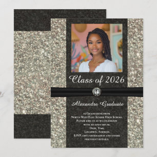 Convite Classe de Foto Gem de Silver Glitter de Graduaçã