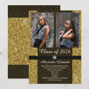 Convite Classe de Foto Glitter Dourada da Graduação 2021