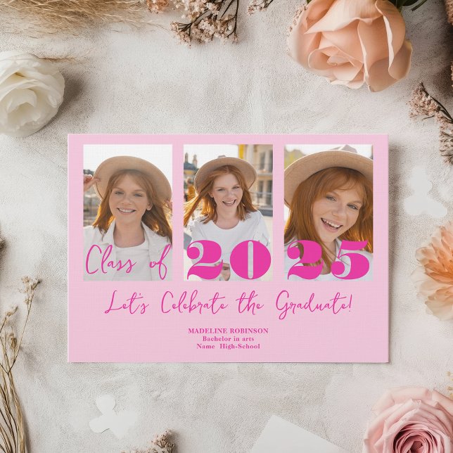Convite Classe de Fotografia da Festa de formatura 5 do Sc (Pink Script Graduation Party 5 Photo Class Invitation)