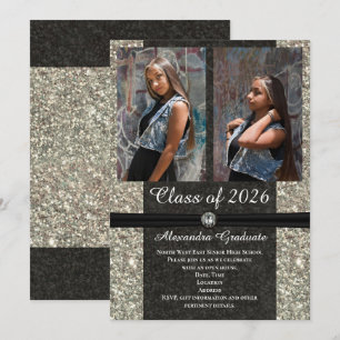 Convite Classe de Fotografia da Silver Glitter de Graduaçã
