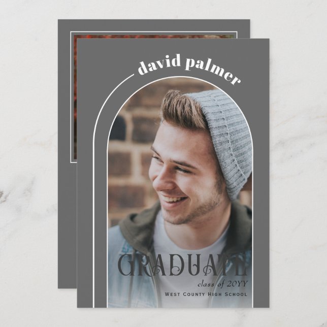 Convite Classe de fotografia de cinza de arco de FORMANDO  (Frente/Verso)