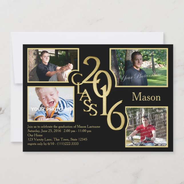 Convite Classe de Graduação 2016 do Quad Photo Black (Frente)