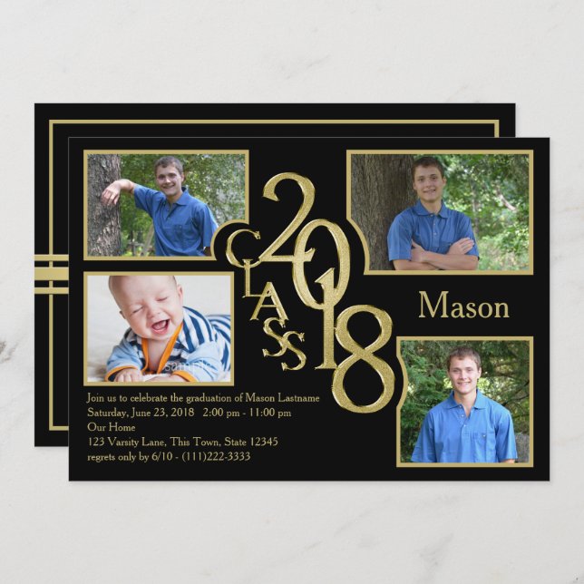 Convite Classe de Graduação 2018 do Quad Photo Black (Frente/Verso)