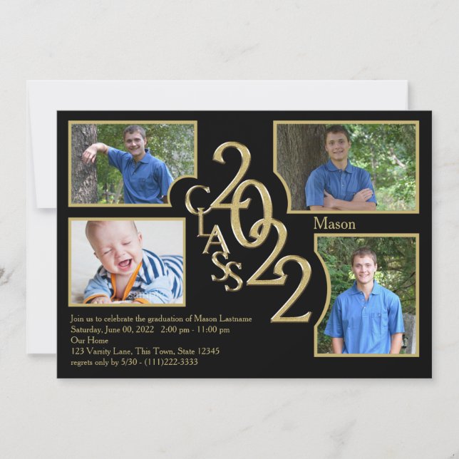Convite Classe de Graduação 2022 do Quad Photo Black (Frente)