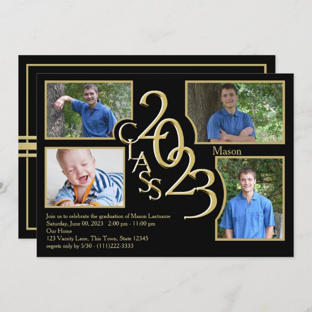 Convite Classe de Graduação 2023 do Quad Photo Black (Frente/Verso)