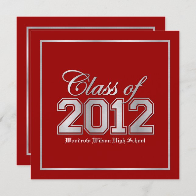 Convite Classe de graduação de 2012 Premium Red / Silver (Frente/Verso)