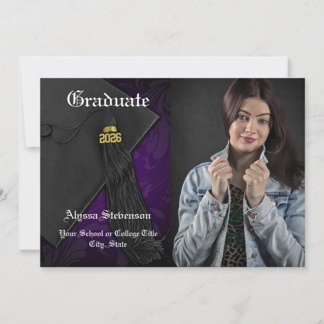 Convite Classe de Graduação de Foto em Tassel Púrpura 2025 (Frente)