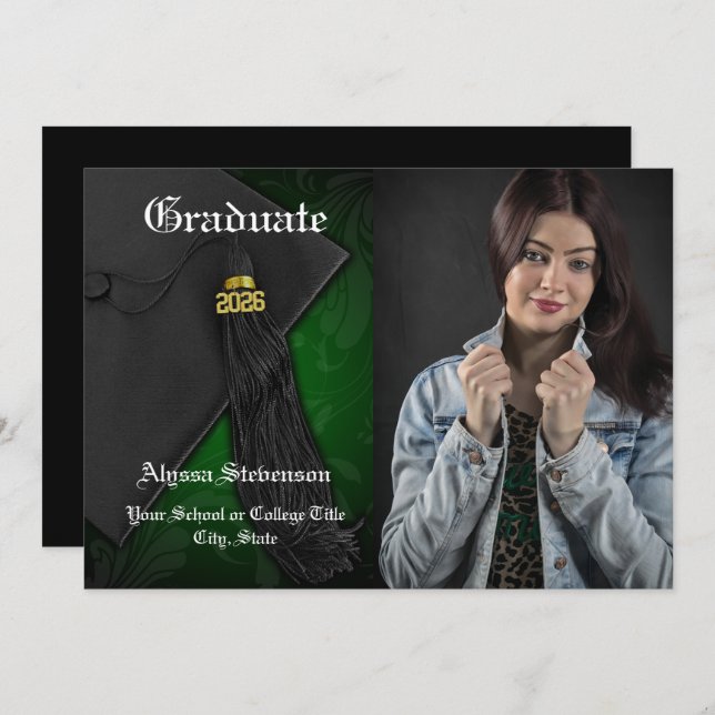 Convite Classe de Graduação de Foto em Tassel Verde 2025 (Frente/Verso)