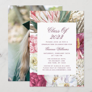 Convite Classe de Graduação de Foto Floral de Watercolor