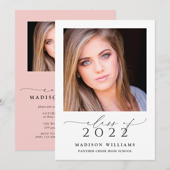 Convite Classe de Graduação de Foto Simples Rosa 2 2022 (Frente/Verso)