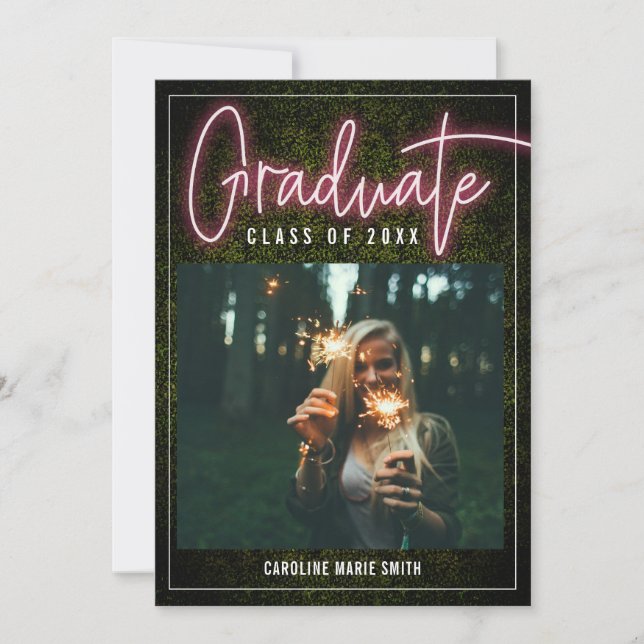 Convite Classe De Graduação De Fotos Do Formando Neon (Frente)