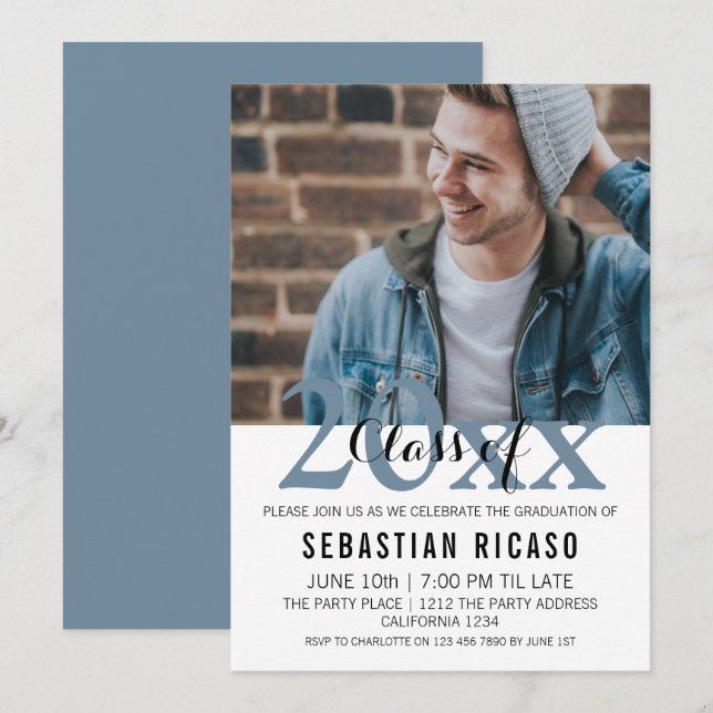 Convite Classe de Graduação de Personalizado Moderno (Azul (Frente/Verso)
