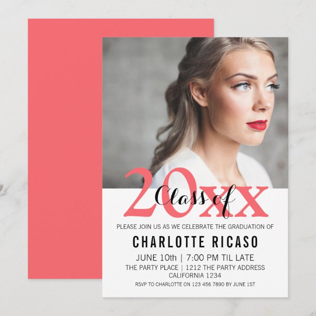 Convite Classe de Graduação de Personalizado Moderno (Rosa (Frente/Verso)