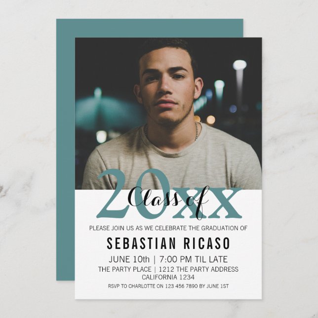 Convite Classe de Graduação de Personalizado Moderno (Teal (Frente/Verso)