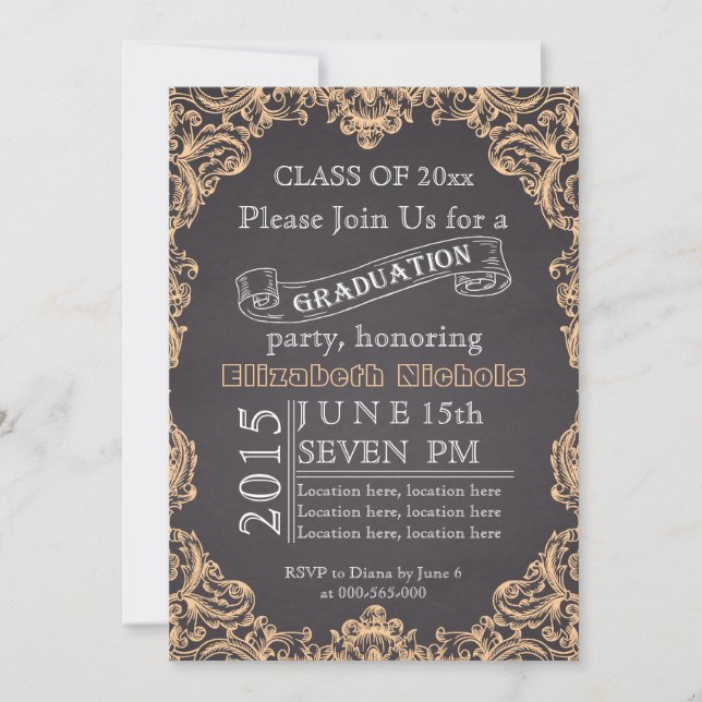 Convite Classe de graduação de pêssego do quadro de 2015 (Frente)