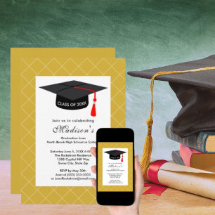 Convite Classe de graduação Dourada amarela do Boné pre