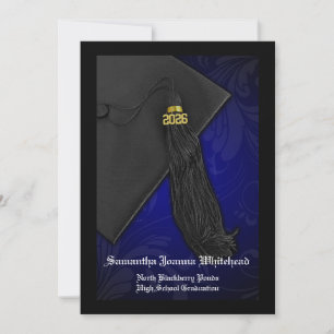 Convite Classe de Graduação em Preto de Tassel Azul em 202
