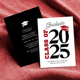Convite Classe de graduação em vermelho e preto 2025