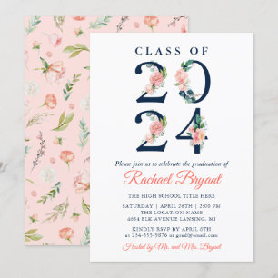 Convite Classe de Graduação Floral de Coral de Watercolo
