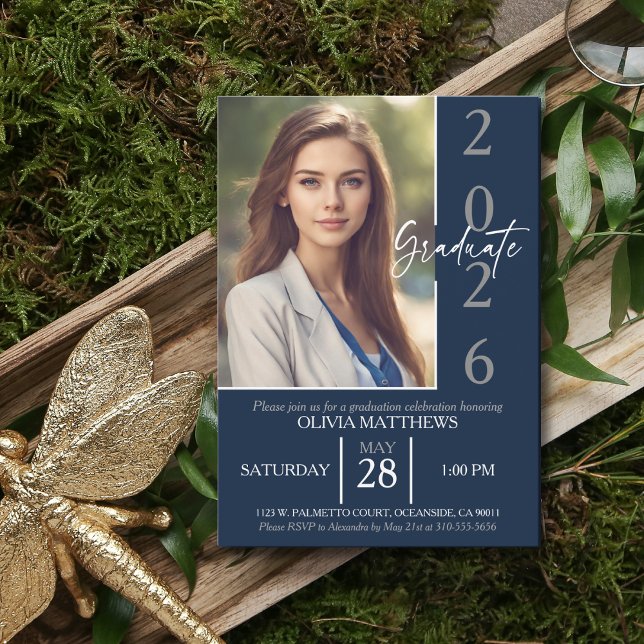 Convite Classe de Graduação Personalizada de Foto Azul do  (Criador carregado)