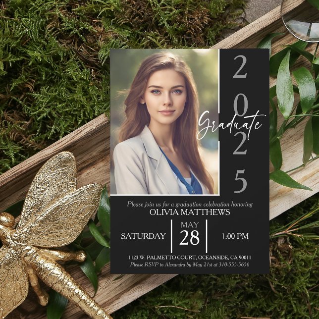 Convite Classe de Graduação Personalizada de Foto Preta 20 (Criador carregado)