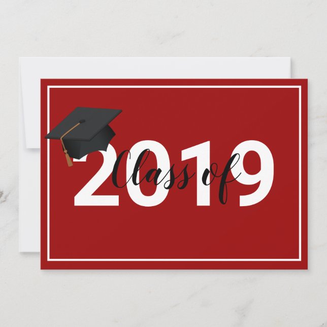 Convite Classe de Graduação Vermelha de 2019 Chic Simplist (Frente)
