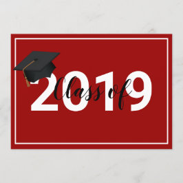Convite Classe de Graduação Vermelha de 2019 Chic Simplist
