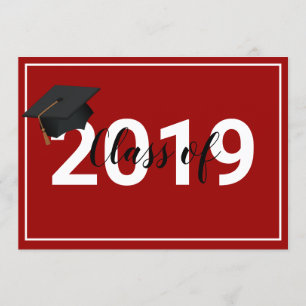 Convite Classe de Graduação Vermelha de 2019 Chic Simplist