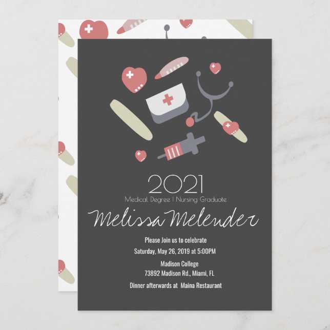 Convite Classe de padrão de Formando para enfermeiras médi (Frente/Verso)