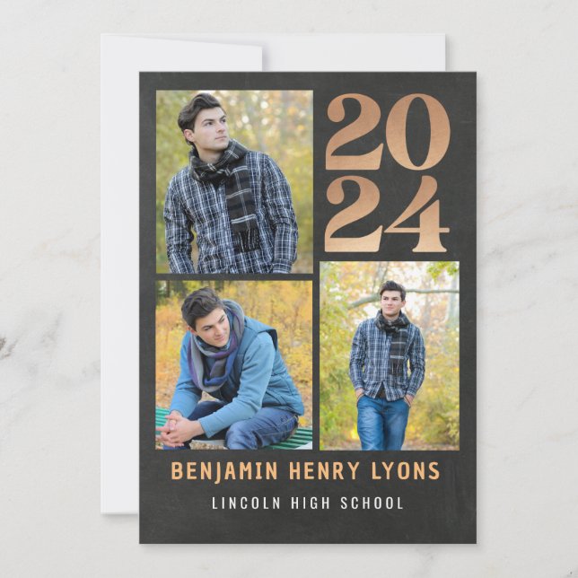 Convite Classe de quadro Dourado do formando de 2024 para  (Frente)