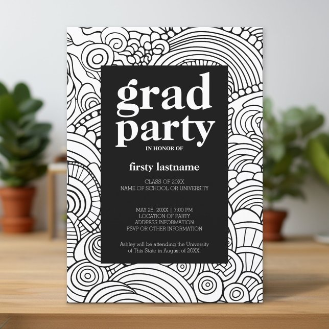 Convite Classe de qualquer ano - listras pretas de Festa d (Custom Graduation Announcement and Invitation)