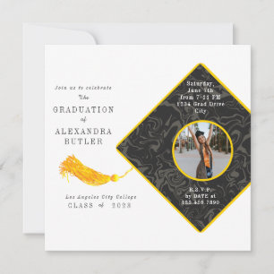 Convite Classe Dourada de Script de Foto Tassel de 23 Grad