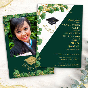 Convite Classe Dourada Verde Elegante de Graduação 2025