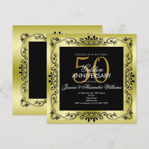 Convite Classe Dourado Decorativo Moldura 50º Casamento