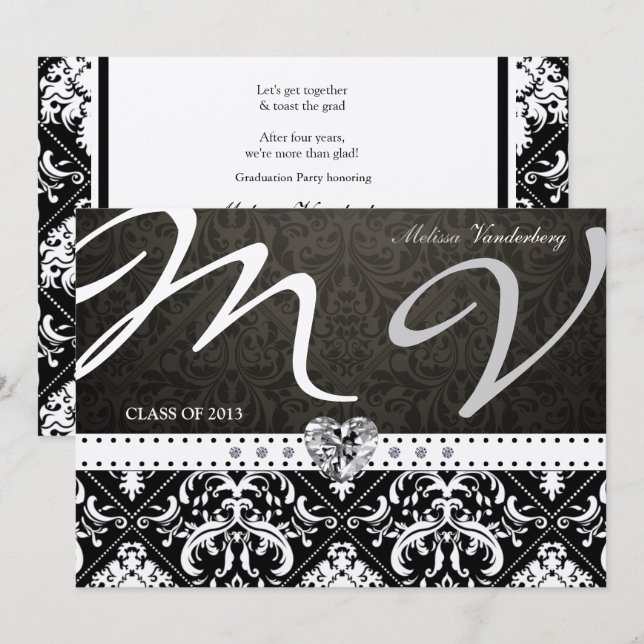 Convite Classe Elegante Black / Siilver Damask de 2013 (Frente/Verso)