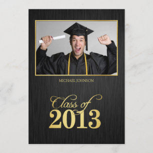Convite Classe Elegante de Graduação a preto e ouro de 2