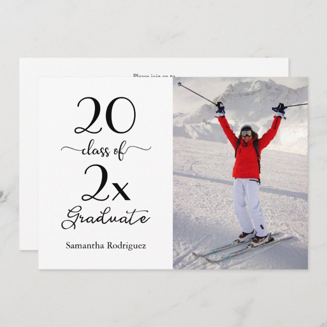 Convite Classe Elegante de Script de Festa de formatura Fo (Frente/Verso)