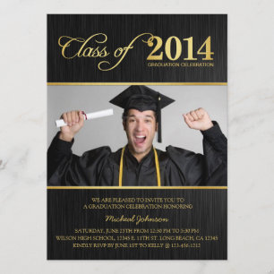 Convite Classe Elegante Preta e Dourada de Graduação 201