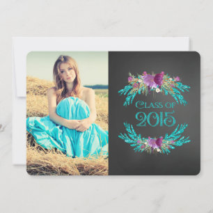 Convite Classe Floral Chalkboard de Graduação de 2015