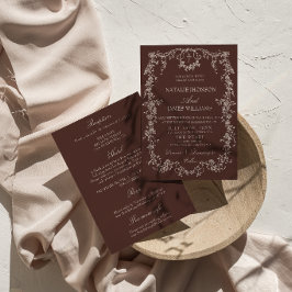 Convite Classe Floral Chocolate Marrom Casamento Tudo Em U