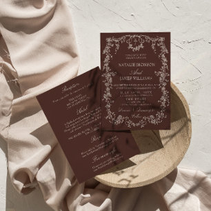Convite Classe Floral Chocolate Marrom Casamento Tudo Em U