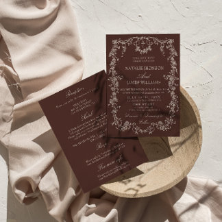 Convite Classe Floral Chocolate Marrom Casamento Tudo Em U