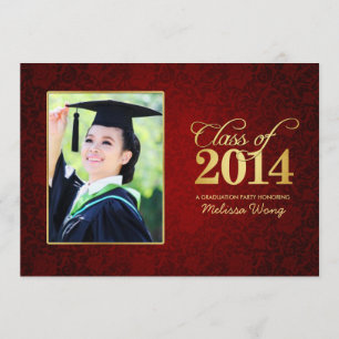 Convite Classe floral vermelha bonita do damasco e do ouro