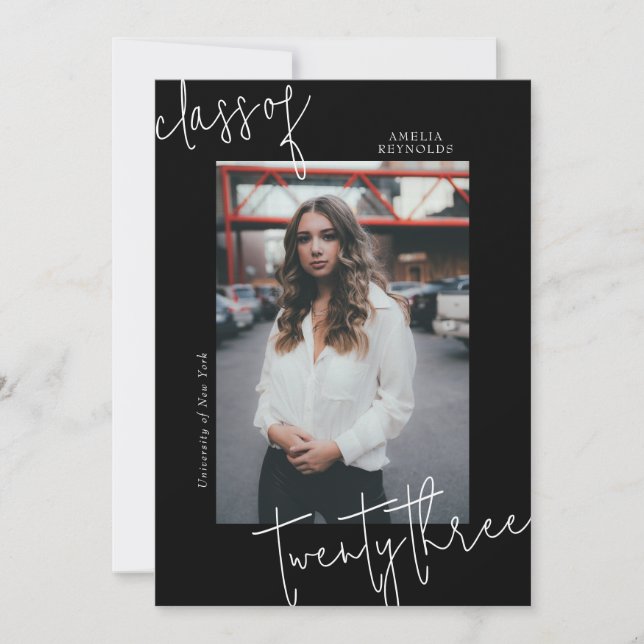 Convite Classe Mínima Preta e Branca de Graduação 2024 (Frente)