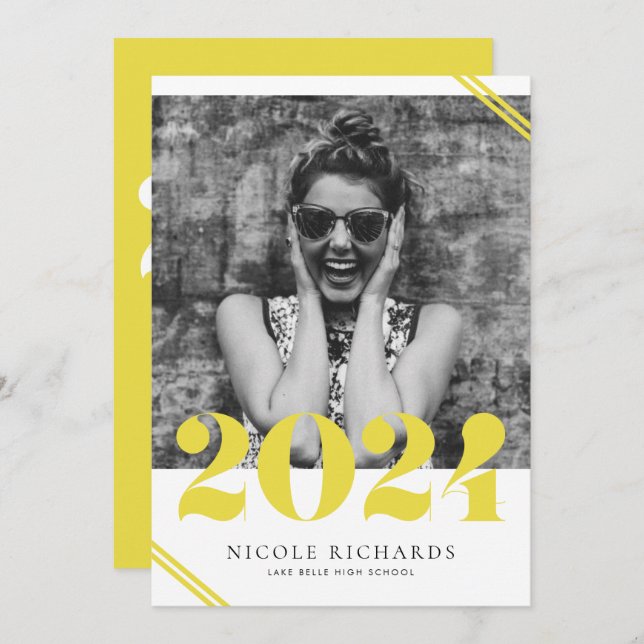 Convite Classe Moderna Amarela de Graduação de Foto 2024 (Frente/Verso)