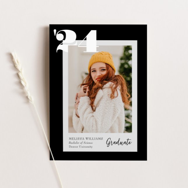 Convite Classe Moderna B&W de Graduação de Fotos 2024 4 (Criador carregado)