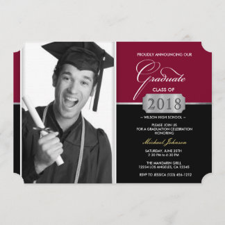 Convite Classe Moderna Burgundy e Black de Graduação 2018