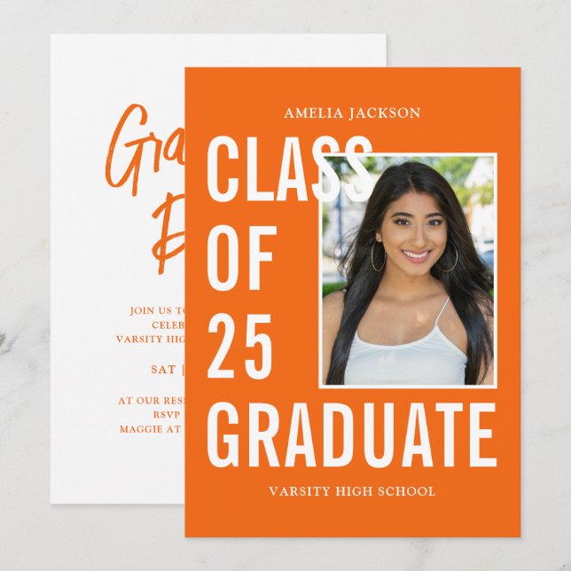 Convite Classe Moderna De 25 Festas de formatura Laranja (Frente/Verso)